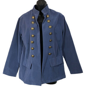 Womens Velour Military Style Jacket Size Blue Gold Buttons Size Small Noracora